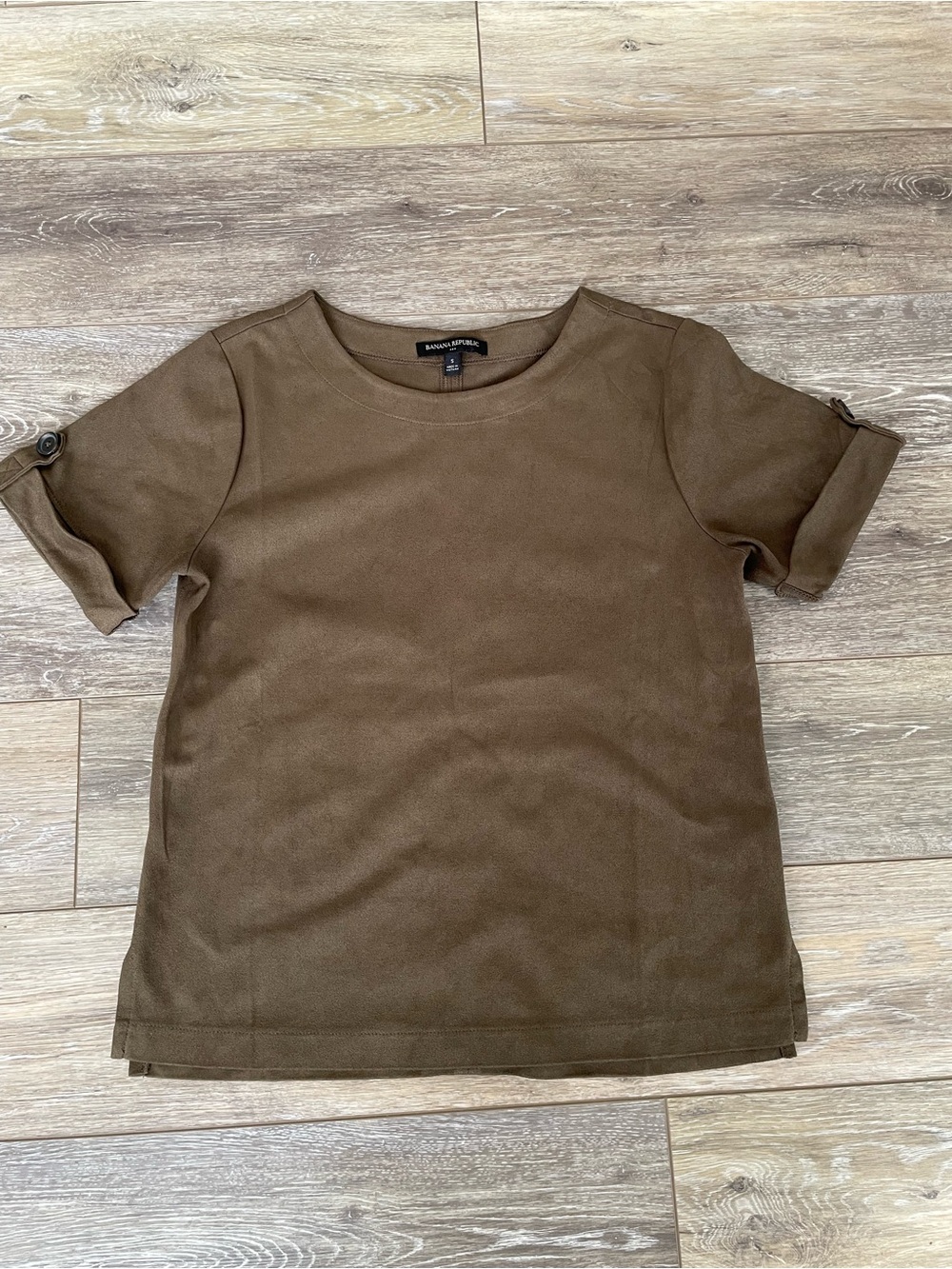 Banana Republic Faux Suede Short Sleeve Olive Green Top